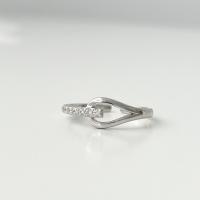 Цирконий Микро вымощает стерлингового серебра палец кольцо, 925 пробы, покрытый платиной, регулируемый & инкрустированное микро кубического циркония & Женский, 6.4mm, размер:6.5, продается PC[
