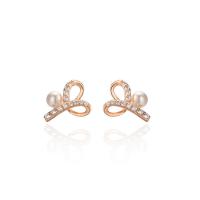 Cubic Zirconia Micro Pave Sterling Silver Earring, 925 Sterling Silver, with Shell Pearl, Bowknot, plated, fashion jewelry & micro pave cubic zirconia & for woman [