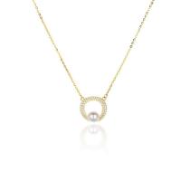 Cubic Zircon Micro Pave Sterling Silver Necklace, 925 Sterling Silver, with Shell Pearl, with 2inch extender chain, Geometrical Pattern, gold color plated, cross chain & micro pave cubic zirconia & for woman Approx 15.7 Inch [