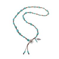 Turquoise Zinc Alloy Necklace, with turquoise & Polyester Cord, with 7cm extender chain, handmade, fashion jewelry & for woman, two different colored cm [