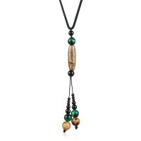 Fashion Sweater Chain Necklace, Polyester Cord, with Bodhi Wood Beads & Gemstone & Cats Eye & Tibetan Agate, handmade, fashion jewelry & for woman, multi-colored, 150mm cm [