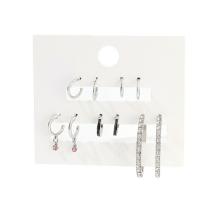 Zinc Alloy Rhinestone Stud Earring, silver color plated, 5 pieces & fashion jewelry & for woman & enamel & with rhinestone, two different colored [