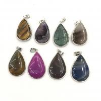 Gemstone Jewelry Pendant, Natural Stone, with Brass, Teardrop, silver color plated, fashion jewelry & DIY 18-30mm [