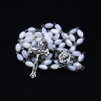 Rosary Necklace, Trochus Shell, with Zinc Alloy, Cross, silver color plated, fashion jewelry & Unisex, white   Approx 58.5 cm [