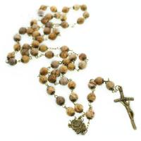 Rosary Necklace, Picture Jasper, with Zinc Alloy, Cross, antique bronze color plated, fashion jewelry & Unisex & pearlized, mixed colors  Approx 88 cm [