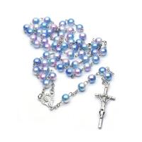 Rosary Necklace, Plastic, with Zinc Alloy, Cross, silver color plated, fashion jewelry & Unisex, mixed colors, 8mm  Approx 56.5 cm [