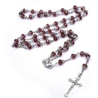 Rosary Necklace, Crystal, with Zinc Alloy, Cross, silver color plated, fashion jewelry & Unisex & faceted, Violet   Approx 86 cm 