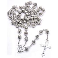 Rosary Necklace, alliage de zinc, croix, Plaqué de couleur d'argent, bijoux de mode & unisexe, 8mm Environ 57.5 cm, Vendu par PC