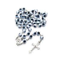 Rosary Necklace, Plastic, with Zinc Alloy, Cross, silver color plated, fashion jewelry & Unisex, mixed colors, 8mm Approx 56.5 cm 