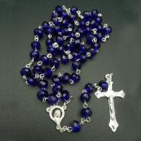 Rosary Necklace, Crystal, with Zinc Alloy, Cross, silver color plated, fashion jewelry & Unisex Approx 72 cm 
