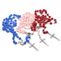 Rosary Necklace, Resin, with Zinc Alloy, Cross, silver color plated, fashion jewelry & Unisex 8mm Approx 52 cm [