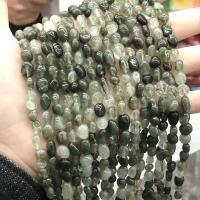 Rutilquarz Perlen, Rutilated Quarz, poliert, DIY, grün, 6x8mm, Länge:ca. 38 cm, verkauft von Strang