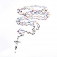 Rosary Necklace, Plastic, with Zinc Alloy, Cross, silver color plated, fashion jewelry & Unisex, mixed colors, 8mm  Approx 56.5 cm [