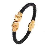 PU Leather Cord Bracelets, Zinc Alloy, with leather cord, Skull, plated, fashion jewelry & Unisex Approx 8.3 Inch 