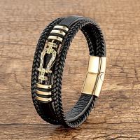 PU Leather Cord Bracelets, 316 Stainless Steel, with leather cord, fashion jewelry & Unisex & micro pave cubic zirconia [