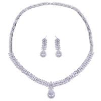 Cubic Zirconia Zinc Alloy Jewelry Sets, earring & necklace, platinum color plated, micro pave cubic zirconia & for woman 2.9cm,3.5cm .5 cm 
