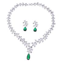 Cubic Zirconia Zinc Alloy Jewelry Sets, earring & necklace, platinum color plated, micro pave cubic zirconia & for woman 4.2cm,3.6cm cm 