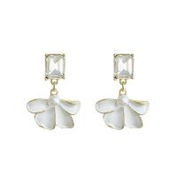 Plastic Pearl Zinc Alloy Earring, with Plastic Pearl, Flower, gold color plated, fashion jewelry & micro pave cubic zirconia & for woman & enamel, white [