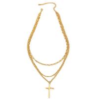Fashion Multi Layer Necklace, Zinc Alloy, with 7CM extender chain, Cross, gold color plated, three layers & fashion jewelry & for woman Approx 45 cm 