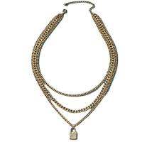 Fashion Multi Layer Necklace, Zinc Alloy, with 7CM extender chain, Lock, gold color plated, three layers & fashion jewelry & Unisex & with rhinestone Approx 50 cm 
