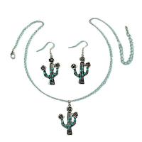 Turquoise Zinc Alloy Jewelry Sets, earring & necklace, with turquoise, with 7CM extender chain, Opuntia Stricta, silver color plated, fashion jewelry & for woman, green Approx 37 cm 
