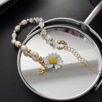 Natural Pearl Shell Bracelet, Zinc Alloy, with Pearl Oyster & Plastic Pearl, with 5CM extender chain, Flower, gold color plated, fashion jewelry & for woman Approx 19.5 cm [