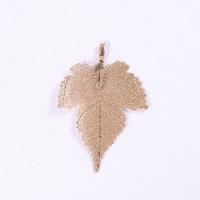 Brass Leaf Pendants, with Real Leaf, plated, DIY & for woman [