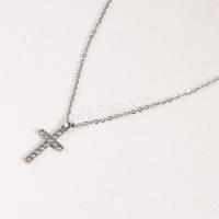 Rhinestone Zinc Alloy Necklace, with 5CM extender chain, Cross, plated, fashion jewelry & for woman & with rhinestone, platinum color Approx 47 cm 