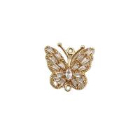 Cubic Zirconia Brass Pendants, Butterfly, KC gold color plated, DIY & micro pave cubic zirconia 