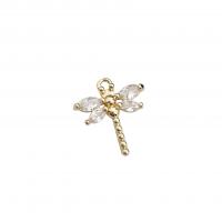 Cubic Zirconia Micro Pave Brass Pendant, Dragonfly, KC gold color plated, DIY & micro pave cubic zirconia [