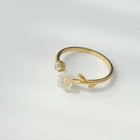 Цирконий Микро вымощает стерлингового серебра палец кольцо, 925 пробы, с Акрил, Форма цветка, плакирован золотом, регулируемый & инкрустированное микро кубического циркония & Женский, 7.5mm, размер:7.5, продается PC