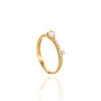 Cubic Zirconia Micro Pave Sterling Silver Finger Ring, 925 Sterling Silver, with Shell, Heart, gold color plated, adjustable & micro pave cubic zirconia & for woman, 3.9mm, US Ring [