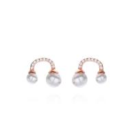 Cubic Zirconia Micro Pave Sterling Silver Earring, 925 Sterling Silver, with Shell Pearl, Letter U, plated, micro pave cubic zirconia & for woman 8.5mm, 4mm, 5mm [