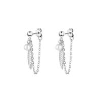 Sterling Silver Drop Earring, 925 Sterling Silver, with Shell Pearl, Leaf, platinum plated, fashion jewelry & for woman 5mm [
