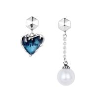 Sterling Silver Drop Earring, 925 Sterling Silver, with Shell Pearl, Heart, platinum plated, fashion jewelry & for woman & epoxy gel 30mm [