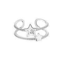 Cubic Zirconia Micro Pave Sterling Silver Finger Ring, 925 Sterling Silver, Star, platinum plated, adjustable & micro pave cubic zirconia & for woman & hollow, 9.9mm, US Ring [