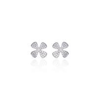 Cubic Zirconia Micro Pave Sterling Silver Earring, 925 Sterling Silver, Four Leaf Clover, plated, fashion jewelry & micro pave cubic zirconia & for woman 
