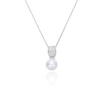 Cubic Zircon Micro Pave Sterling Silver Necklace, 925 Sterling Silver, with Shell Pearl, with 2inch extender chain, plated, cross chain & micro pave cubic zirconia & for woman 10mm Approx 15.7 Inch [