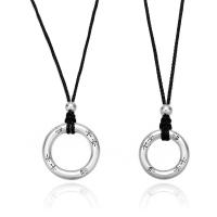 Sterling Silver Jewelry Necklace, 925 Sterling Silver, with Polyester Cord, Donut, silver color plated, fashion jewelry & for couple Approx 26 Inch 