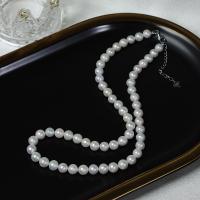 Collier de chaîne en laiton de perles d'eau douce, perle d'eau douce cultivée, avec laiton, avec 5cm chaînes de rallonge, bijoux de mode & pour femme, blanc, 7-8mm Environ 41 cm, Vendu par PC[