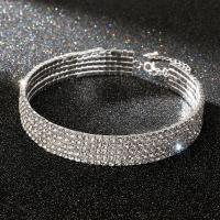Zinc Alloy Collar, fashion jewelry & for woman & with rhinestone, silver color, 125mm [