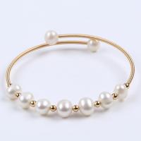 Cultured Freshwater Pearl Bracelets, with 304 Stainless Steel, fashion jewelry & for woman, golden, 6-8mm Approx 18 cm [