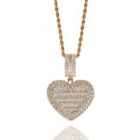 Cubic Zircon Micro Pave Brass Necklace, with 316L Stainless Steel Chain, Heart, plated, fashion jewelry & micro pave cubic zirconia & for woman Inch [