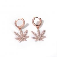 Cubic Zirconia Micro Pave Brass Earring, Maple Leaf, plated, fashion jewelry & micro pave cubic zirconia & for woman [
