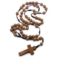 Rosary Necklace, Plastic, Cross, vintage & fashion jewelry & Unisex, coffee color, 8mm Approx 50 cm 