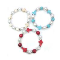 Plastic Pearl Bracelets, Synthetic Turquoise, with Plastic Pearl & Zinc Alloy, Cross, silver color plated, fashion jewelry & Unisex & with rhinestone Inner Approx 70mm [