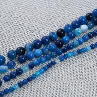 Natürliche Streifen Achat Perlen, rund, DIY & verschiedene Größen vorhanden, blau, Länge:ca. 38-40 cm, verkauft von Strang[