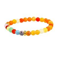 Agate Bracelets, Effloresce Agate, with Zinc Alloy, Round, gold color plated, fashion jewelry & elastic & Unisex 6mm Approx 20 cm [