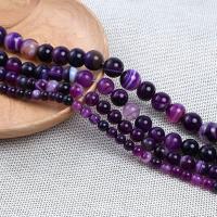 Natürliche Streifen Achat Perlen, rund, DIY & verschiedene Größen vorhanden, violett, Länge:ca. 38-40 cm, verkauft von Strang[