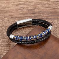 PU Leather Cord Bracelets, 316 Stainless Steel, with leather cord & Glass, handmade, fashion jewelry & Unisex Approx 21 cm [